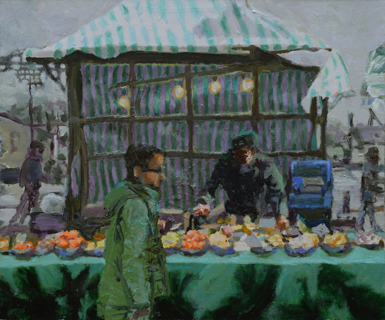 Markedsbod (Deptford), 2015 (olie på lærred) af Trevor Burgess