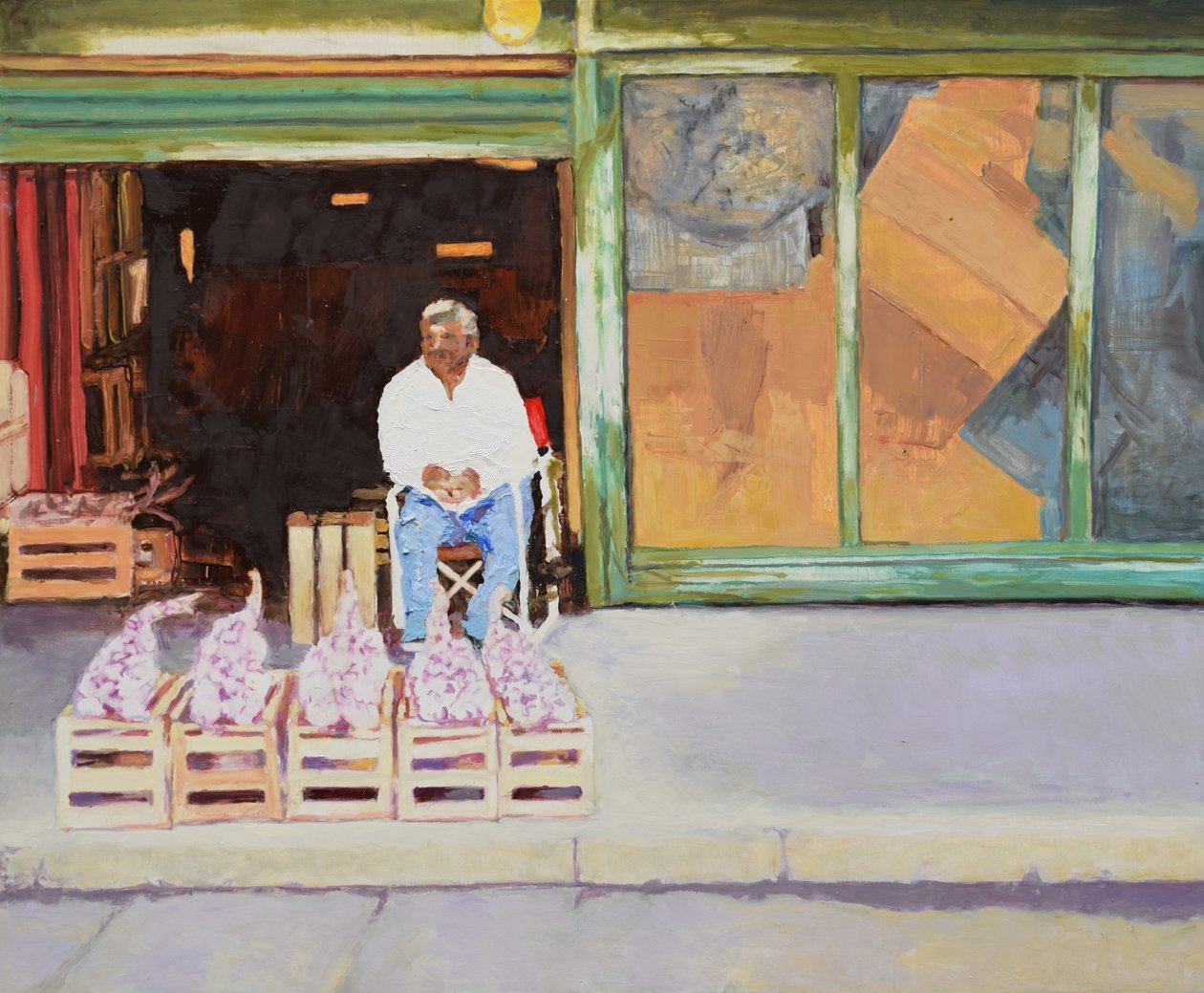 Selling garlic (San Juan, Argentina), 2016 (olie på plade) af Trevor Burgess