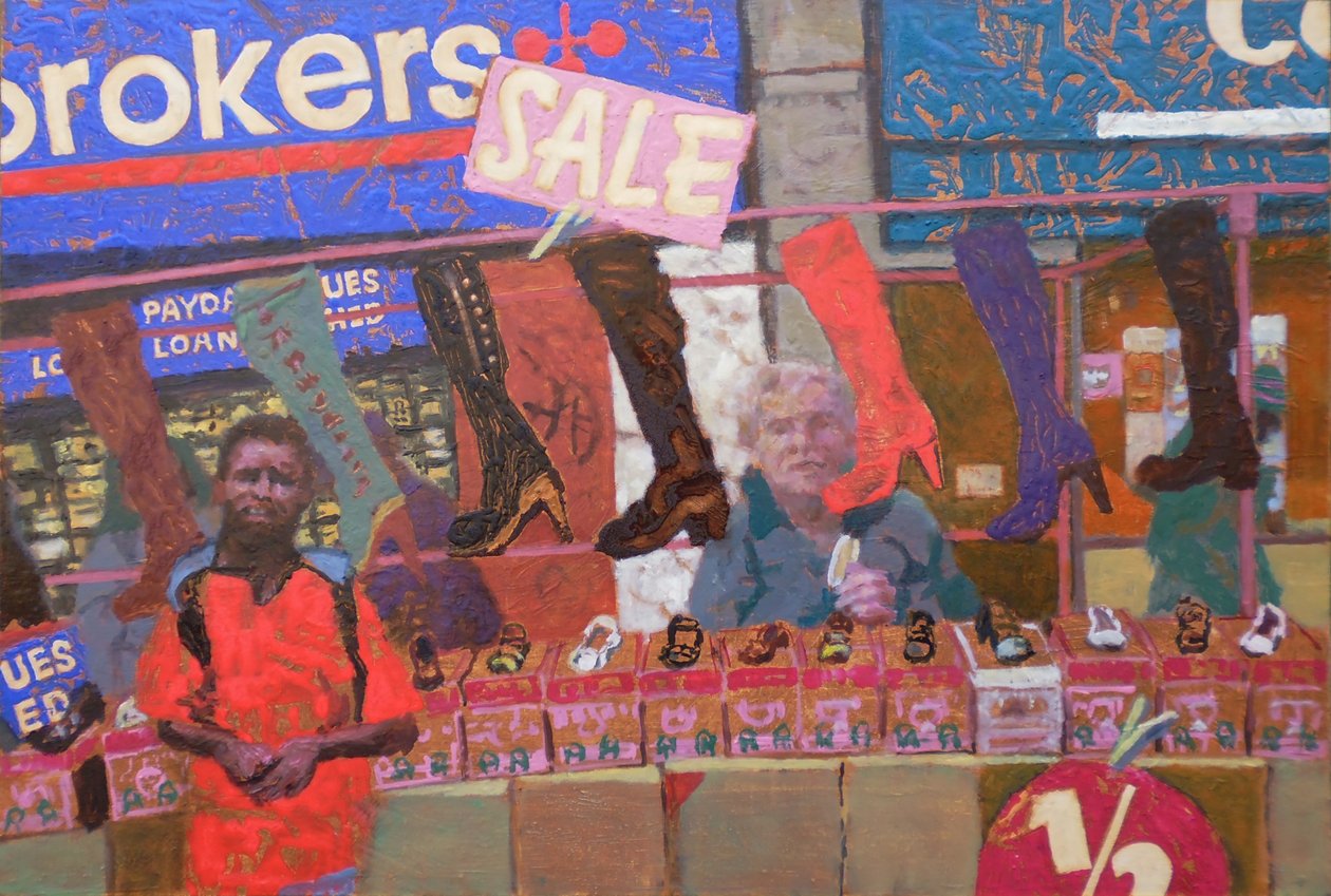 Skobod (Deptford, London), 2013 (olie på plade) af Trevor Burgess