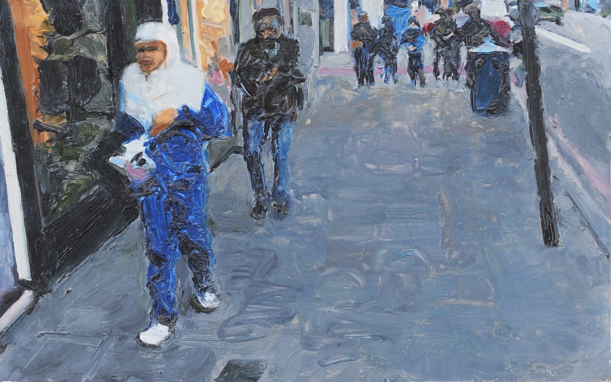 Gadescene (Deptford, London), 2018 (olie på plade) af Trevor Burgess