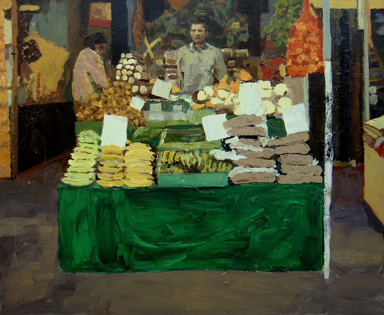 Grøntsagsbod (Deptford, London), 2009 (olie på plade) af Trevor Burgess