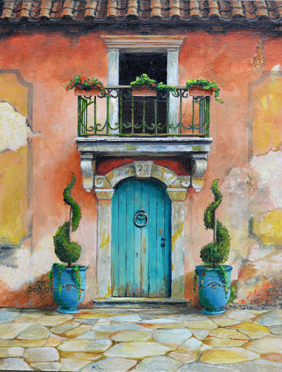 Anduze Planters, Aix-en-Provence, Frankrig, 2024 (olie på plade) af Trevor Neal