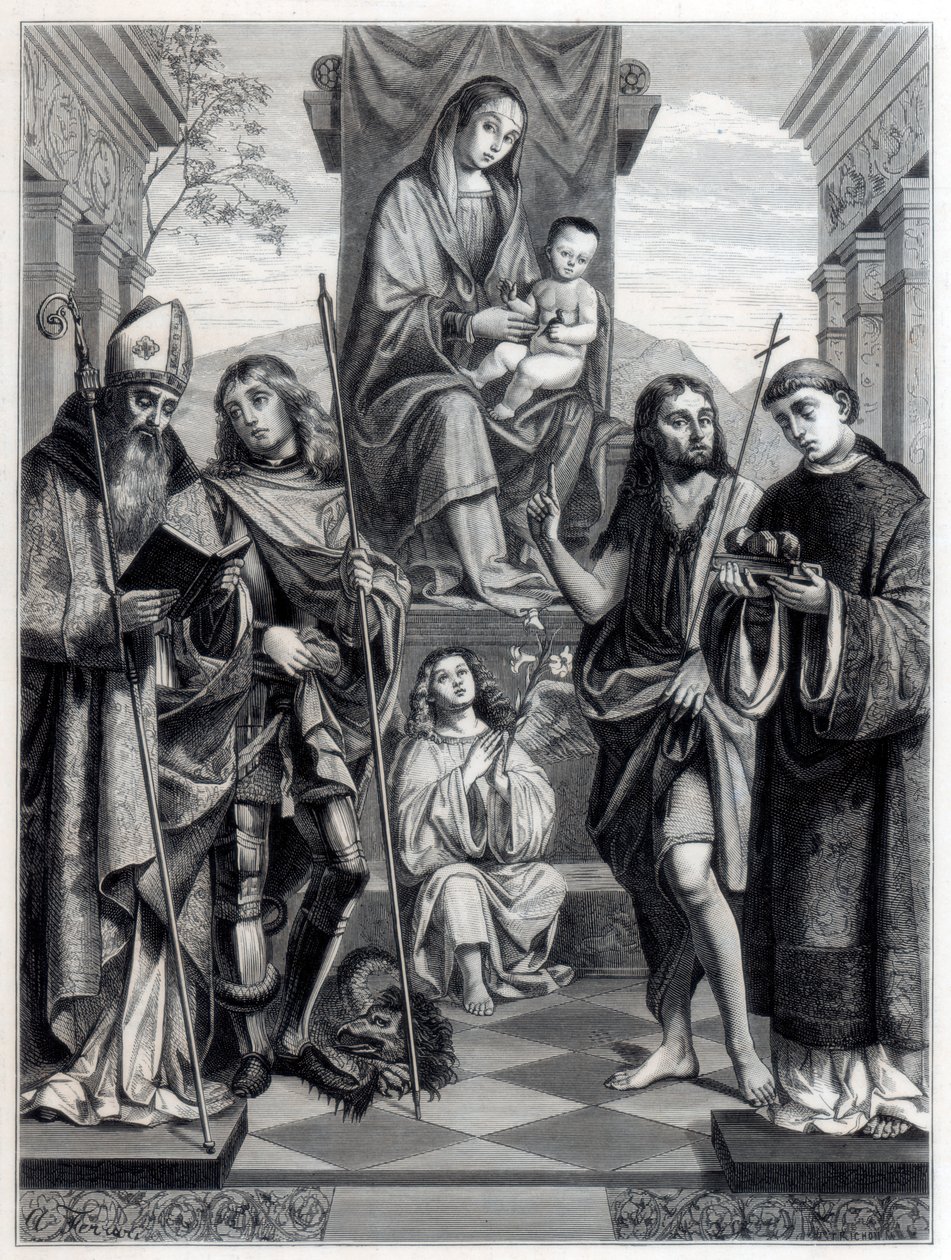Madonna siddende på en trone omgivet af hellige, c1494-1517 1870 af Trichon
