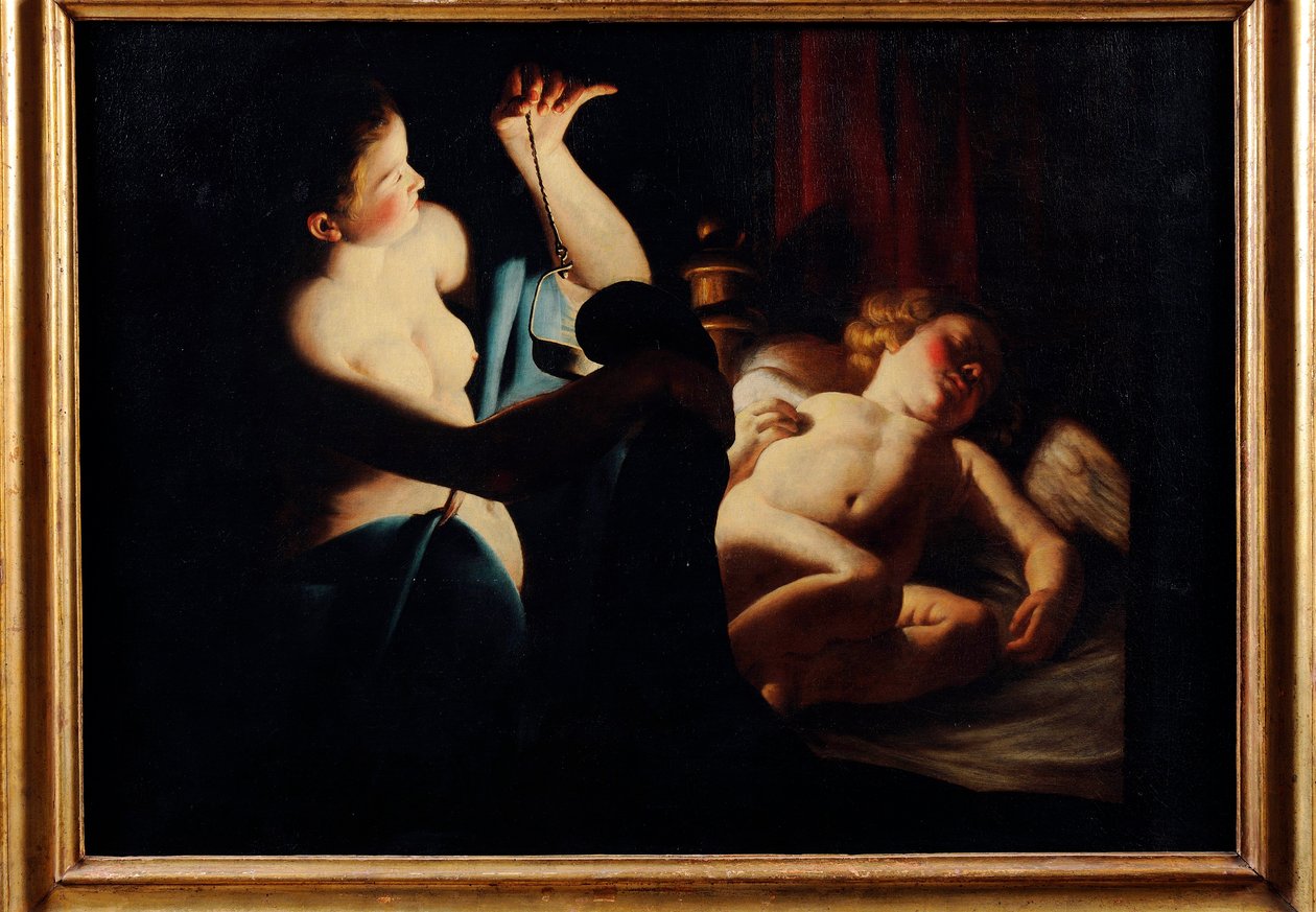 ""Psyche opdager Amor"" (Psyche opdager Amor) Maleri af Trophime (Theophisme) Bigot, dit le maitre a la chandelle (1579-1650) Olie på lærred - Pinacoteca Civica, Teramo af Trophime Bigot