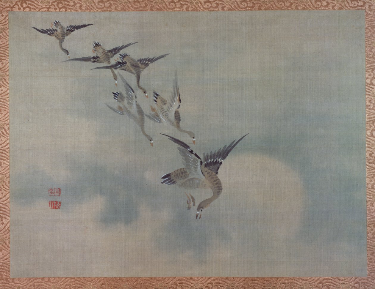 Flying Ducks, 1851 (akvarel på silke) af Tsubaki Chinzan