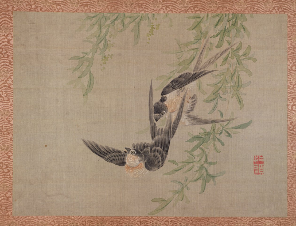 Svaler i flugt, 1851 (akvarel på silke) af Tsubaki Chinzan