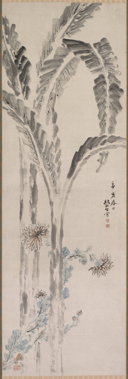 Bananplante og krysantemum, 1800-tallet. af Tsubaki Chinzan
