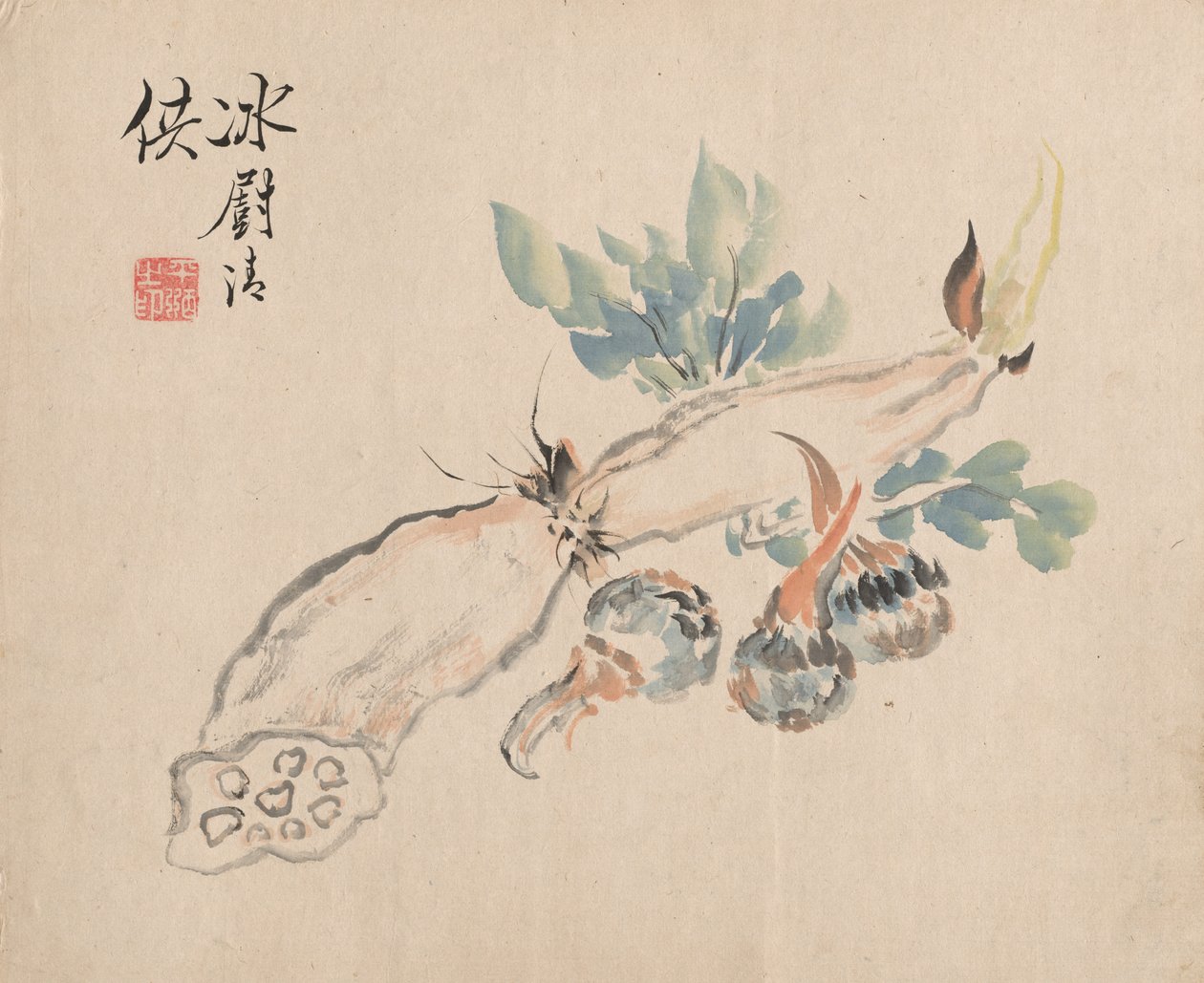 Lotus rod og hugorm tunge af Tsubaki Chinzan