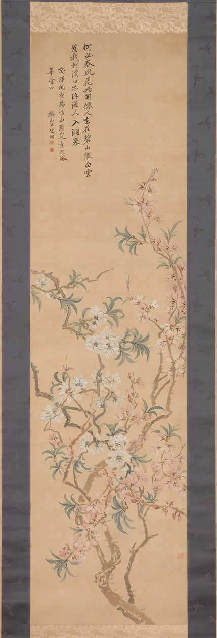 Røde og hvide ferskenblomster, 1843. af Tsubaki Chinzan