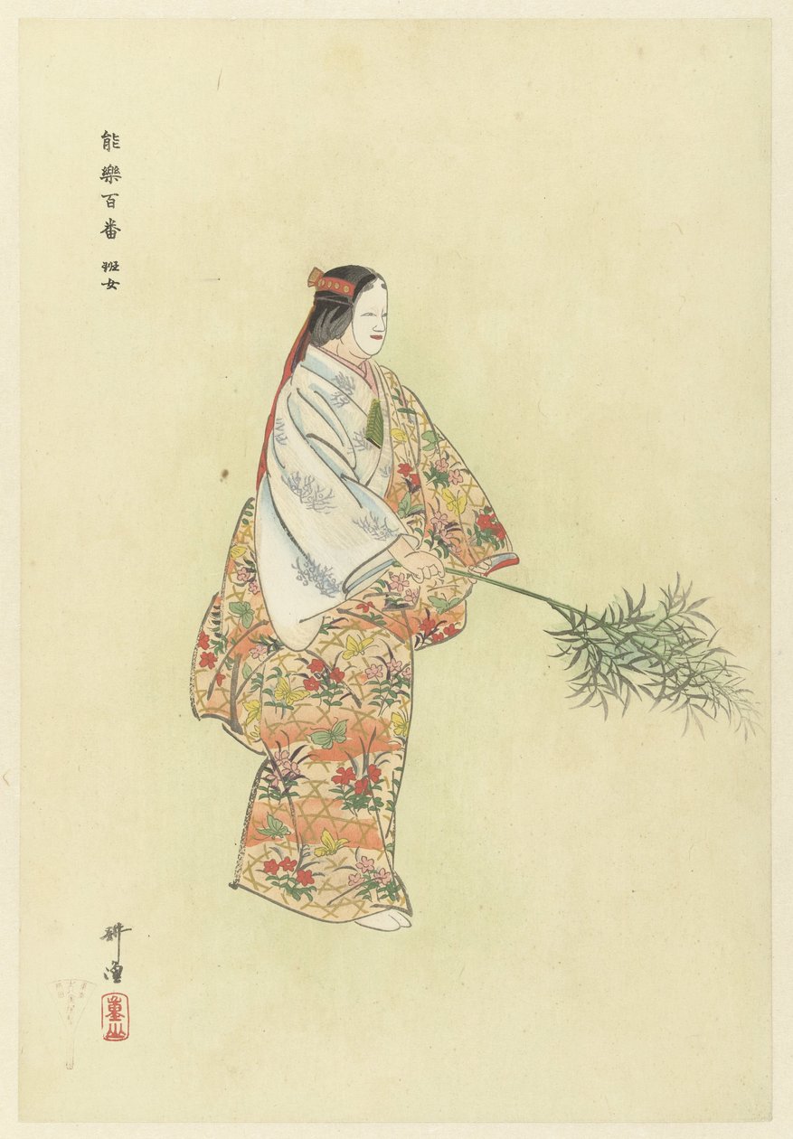 Skuespiller i No Play Hanjo Noh-skuespiller fra Noh-skuespillet Hanjo Hanjo (titel på objekt) Play a Hundred Noh (serietitel) Nogaku hyakuban (serietitel på objekt) af Tsukioka Kogyo
