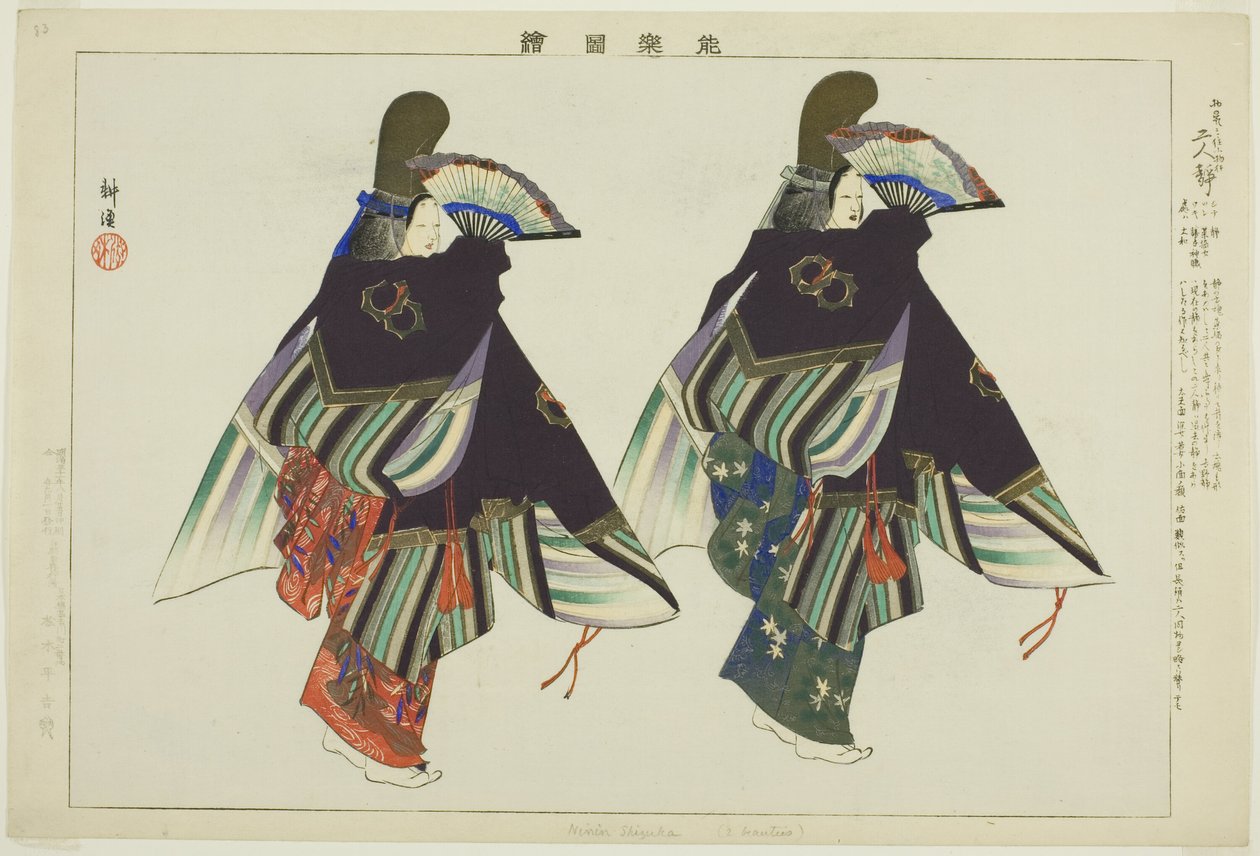 Futari Shizuka, fra serien "Pictures of No Performances (Nogaku Zue)" af Tsukioka Kogyo