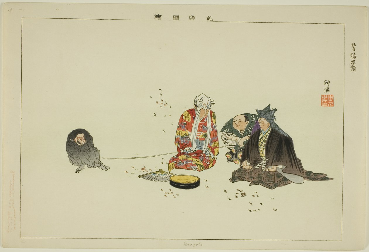 Sarusato, fra serien "Pictures of No Performances (Nogaku Zue)" af Tsukioka Kogyo