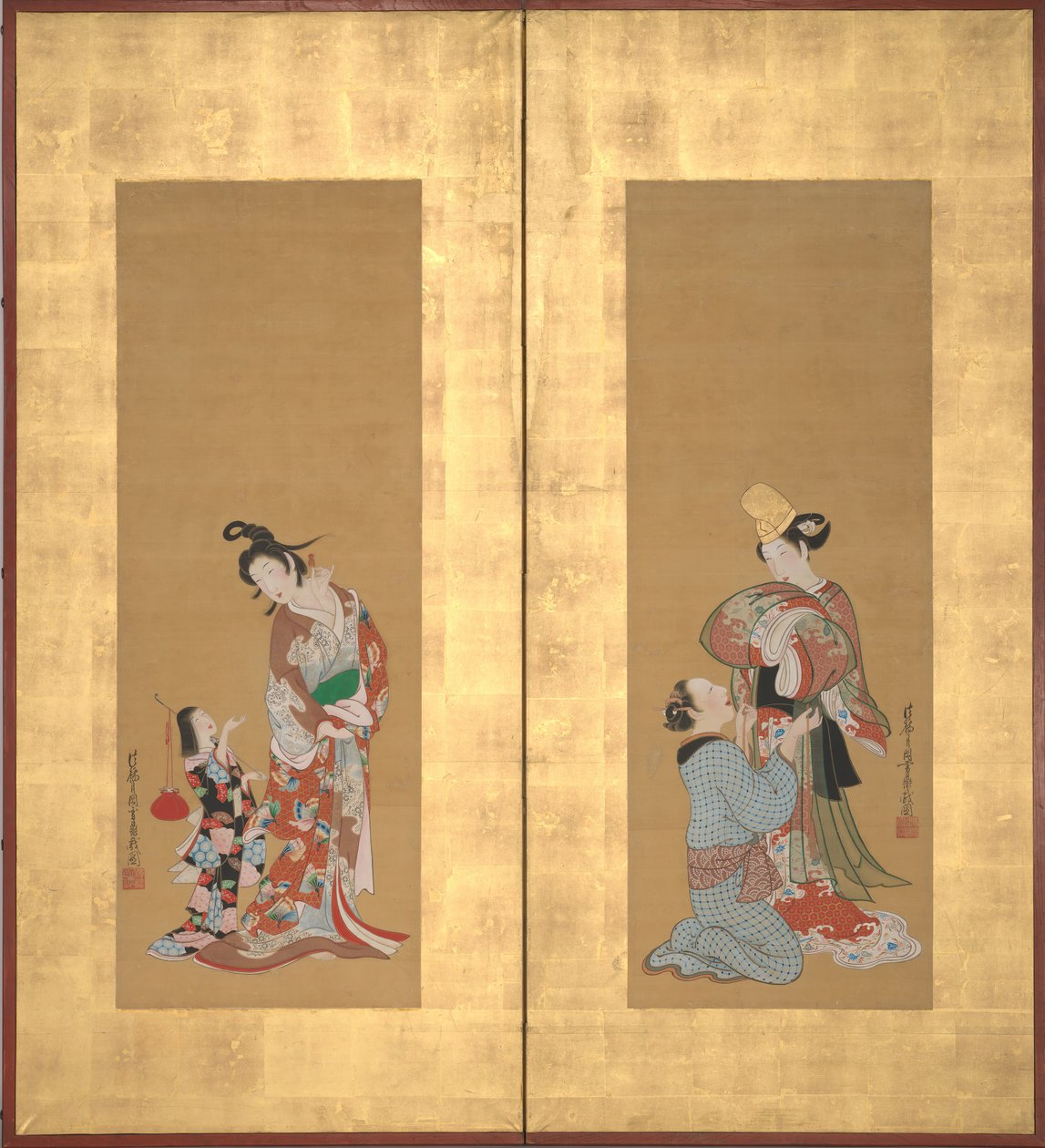Shirabyoshi-danser og kvindelig tjener, kurtisane og pigebetjent, midten af 1700-tallet. af Tsukioka Masanobu