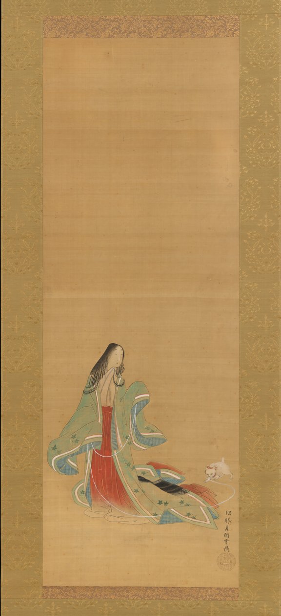 Den tredje prinsesse med sin kat, fra de nye urter I Wakana I..., 1700-tallet. af Tsukioka Masanobu