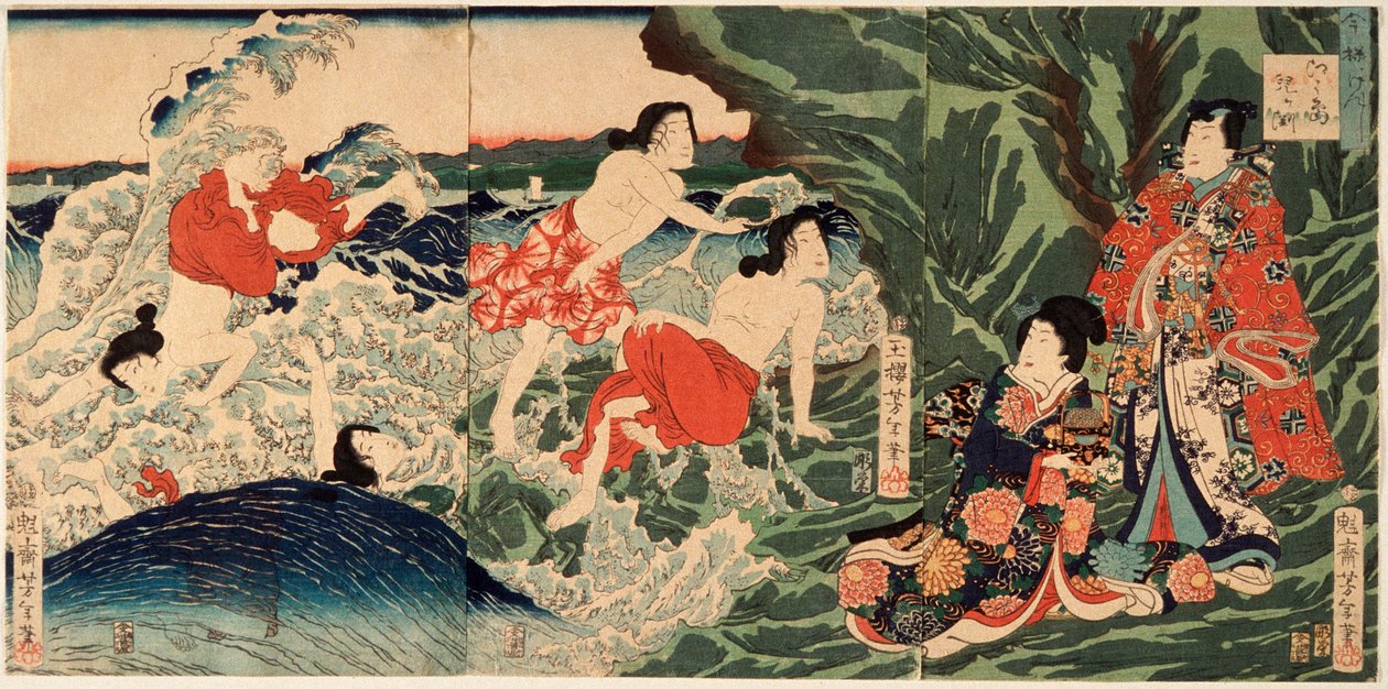 En moderne prins Genji ved Chigogafuchi, Enoshima af Tsukioka Yoshitoshi