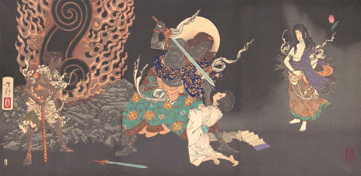Fudo Myoo Threatening a Novice, 1885. af Tsukioka Yoshitoshi