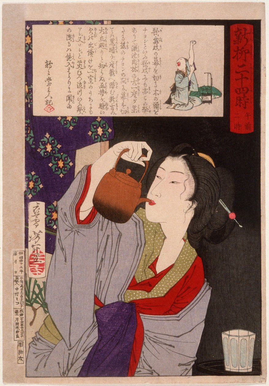 Geisha drikker af en sakekedel kl. 2:00 om morgenen af Tsukioka Yoshitoshi
