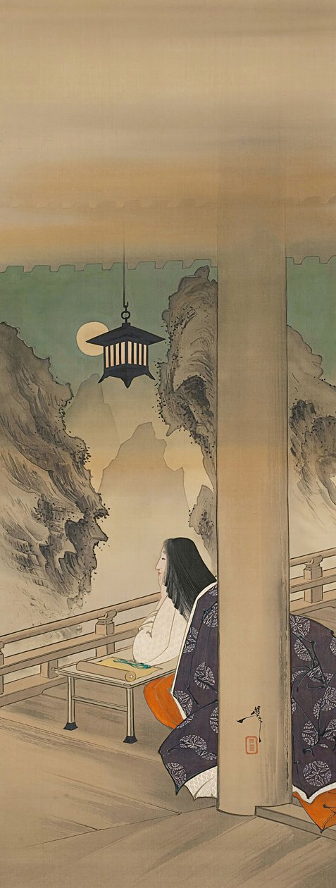 Murasaki Shikibu hos Ishiyamadera Hand MP, Base d Sound Te p Hayashi t. .. .. , myg. 1892. af Tsukioka Yoshitoshi