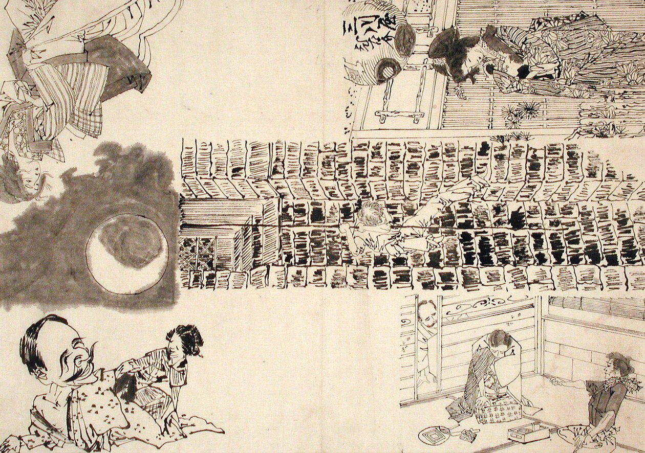 Forberedende tegning til illustrationer af melodramaer og parodier af Tsukioka Yoshitoshi