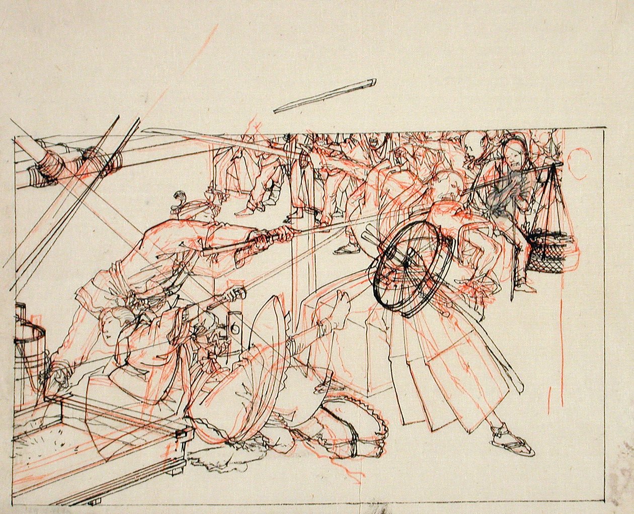 Forberedende tegning til en bogillustration af Tsukioka Yoshitoshi