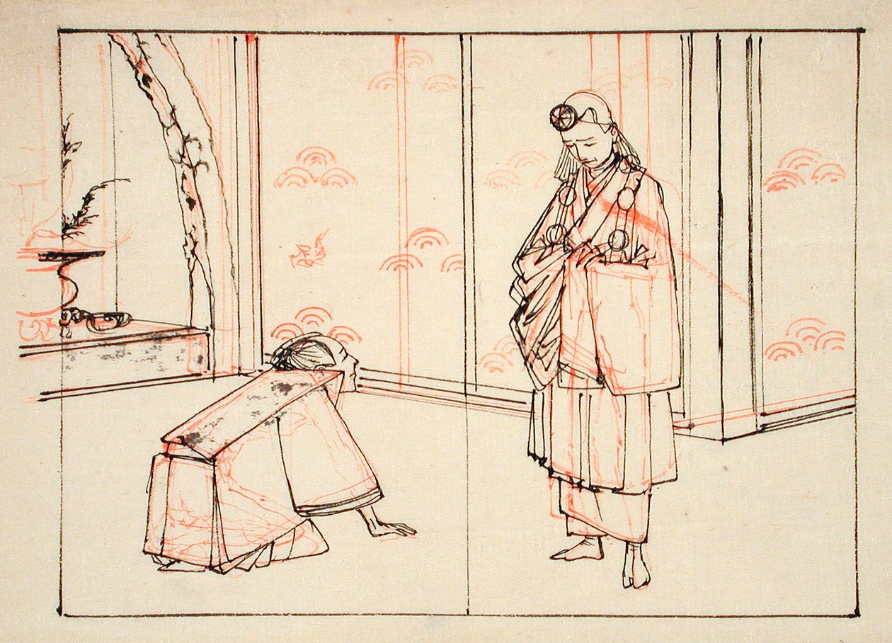 Forberedende tegning til en illustration i bogen: Spejl af berømte japanske generaler af Tsukioka Yoshitoshi