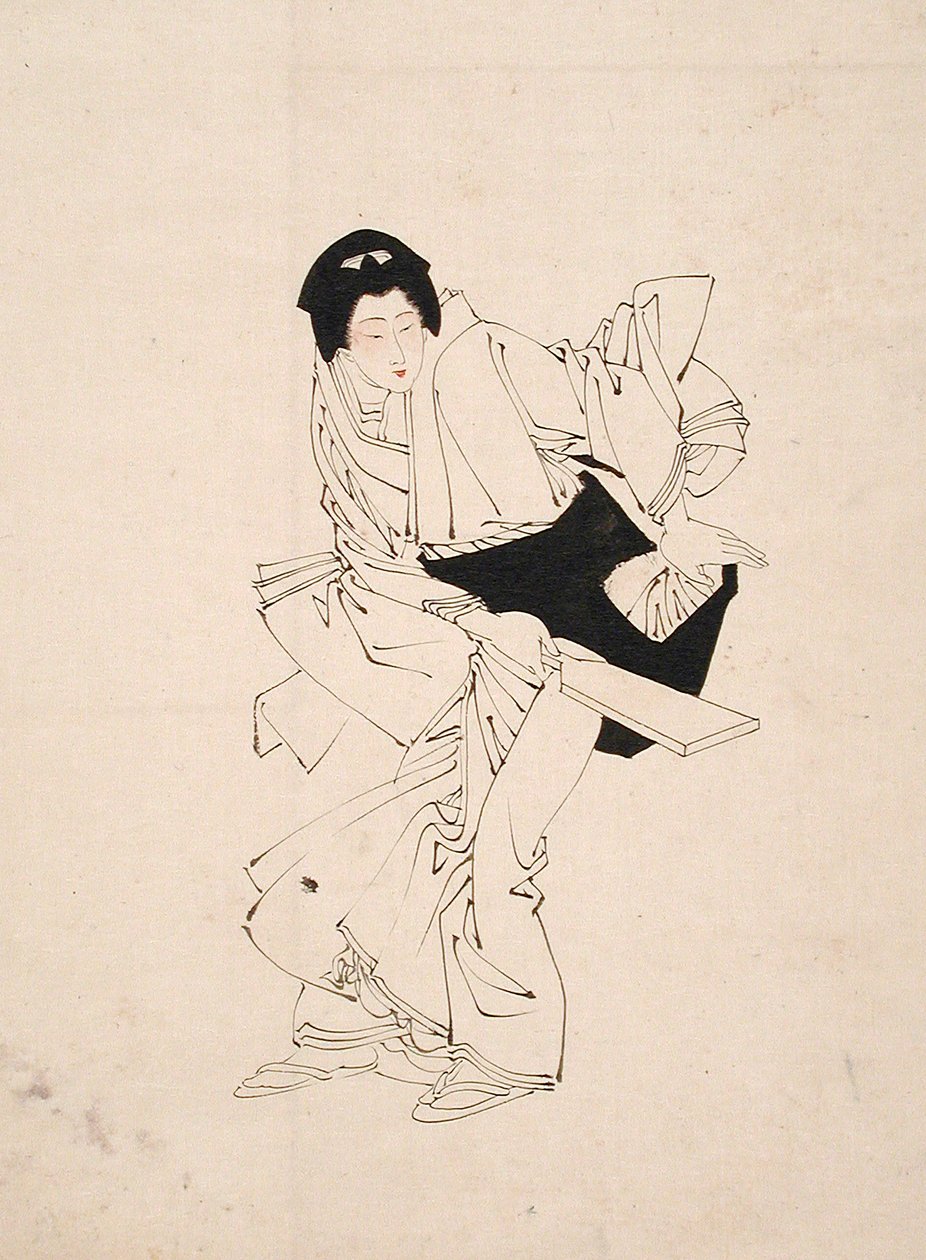 Skitse af en kvinde med et fjerboldbat af Tsukioka Yoshitoshi