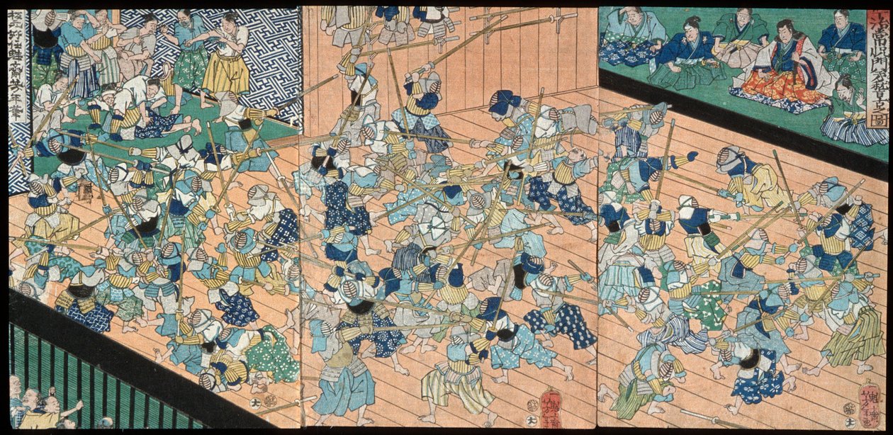 Uji Jōetsus elever øver fægtning af Tsukioka Yoshitoshi