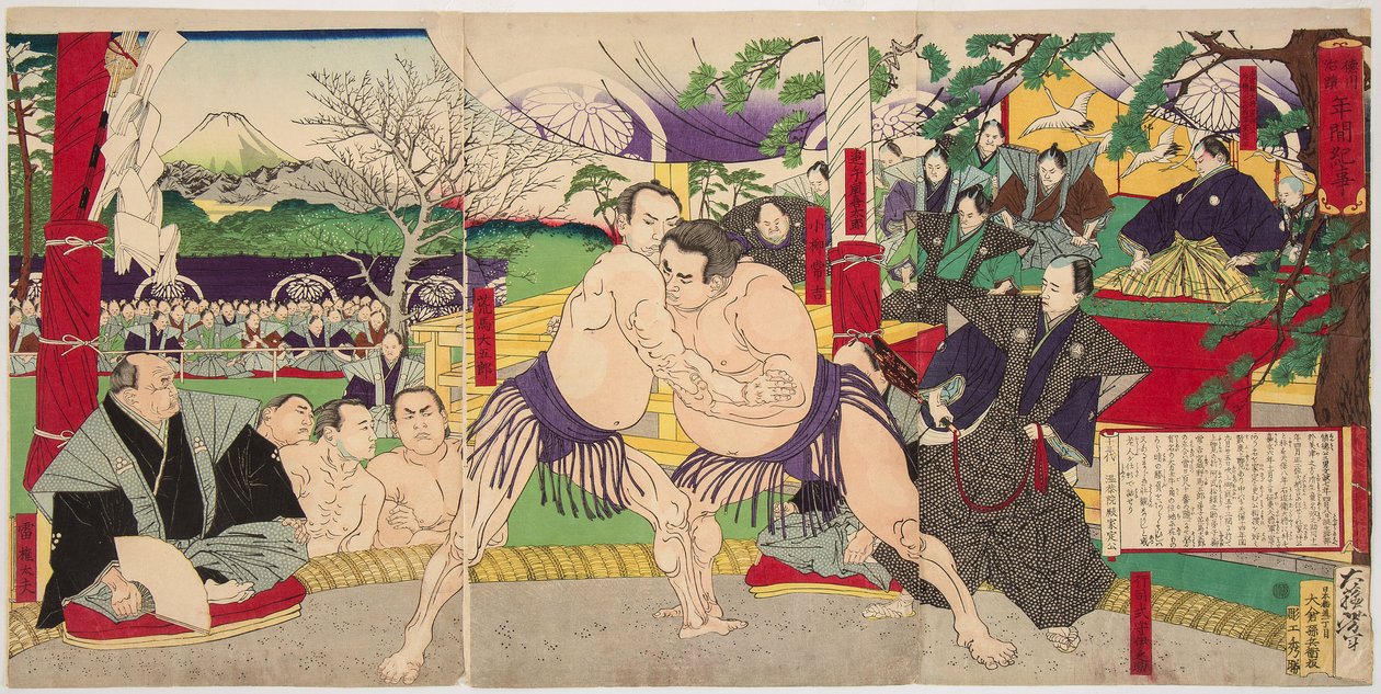 Komaba t de stu rs de Sumo Koya Nagi Tsunekichi Picture t Wild Horse Daigoro. Illustreret af Yoshitoshi Tsukioka (1839-1892) af Tsukioka Yoshitoshi