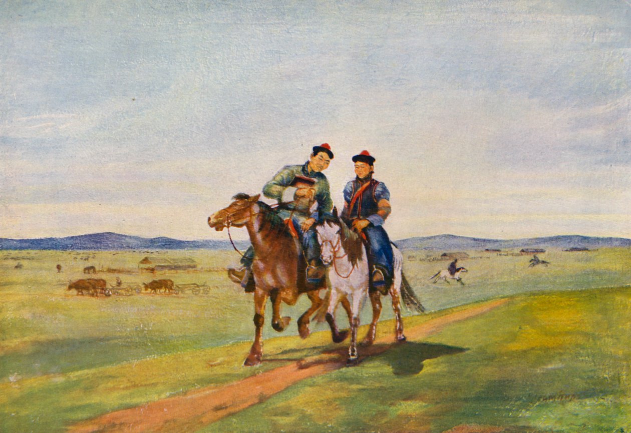 Love in the Steppes (farvelitografi) af Tsyrenzhap Sampilovich Sampilov
