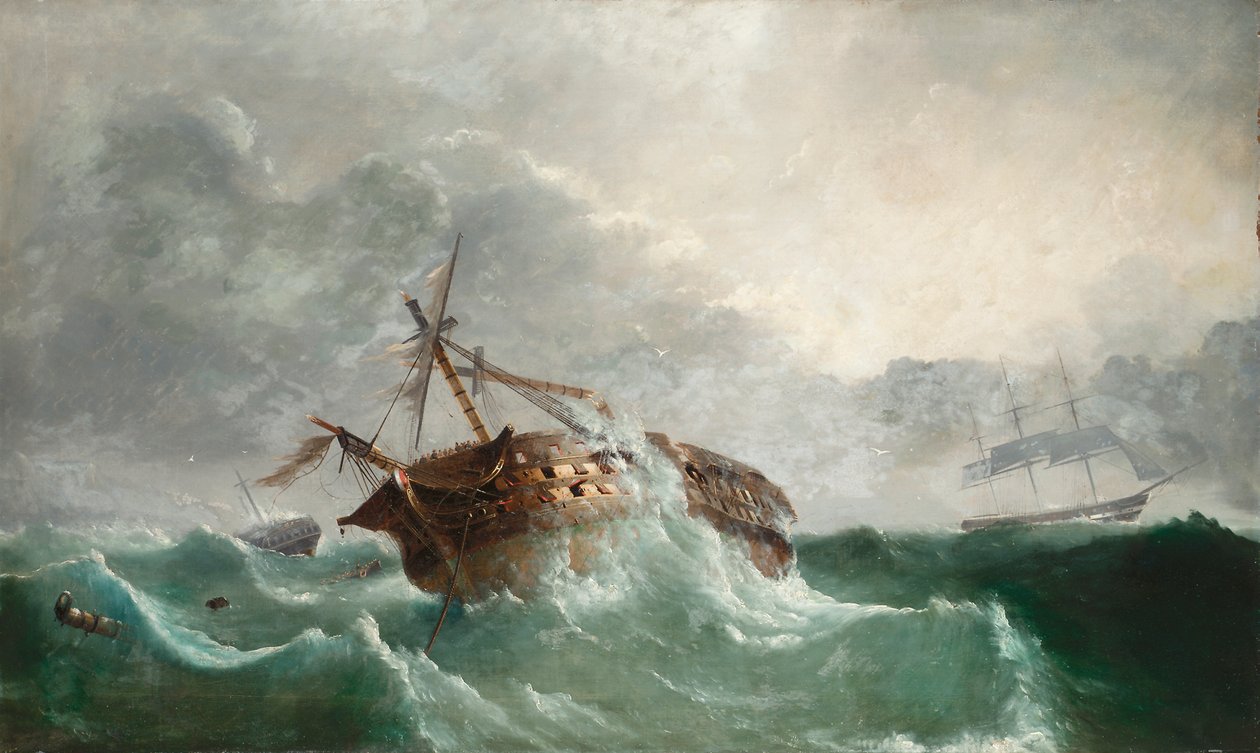 Tabet af den franske Droits de L"Homme, den 14.1.1798 ud for Ushant efter et forsøg på at landsætte tropper ved Bantry Bay, Irland, ca. 1850-60 af Tudgay Family