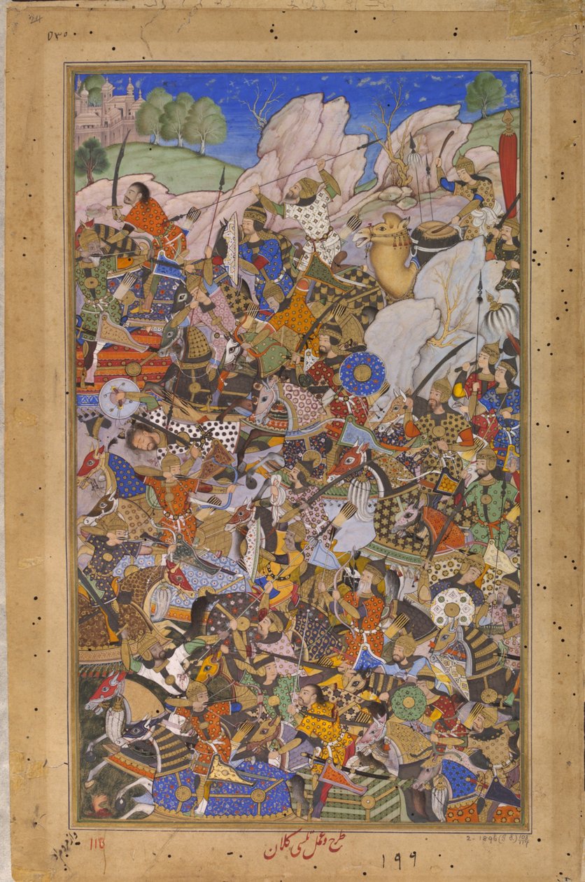 Slaget forud for erobringen af fortet ved Bundi, Rajasthan, i 1577, 1592-1594 af Tulsi Kalan