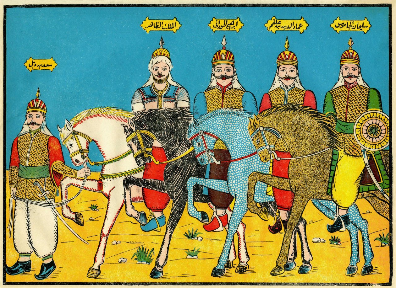 Mamelukkerne, legendariske helte i Dhaher Bibars historie, i det 13. århundrede. Populære billeder, Tunesien af Tunisian School