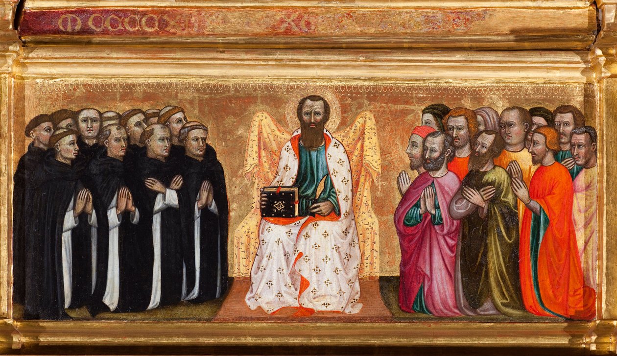 Predella med den hellige Bartholomews liv, fra Jomfru og barn omgivet af engle og helgener (olie på panel af Turino Vanni