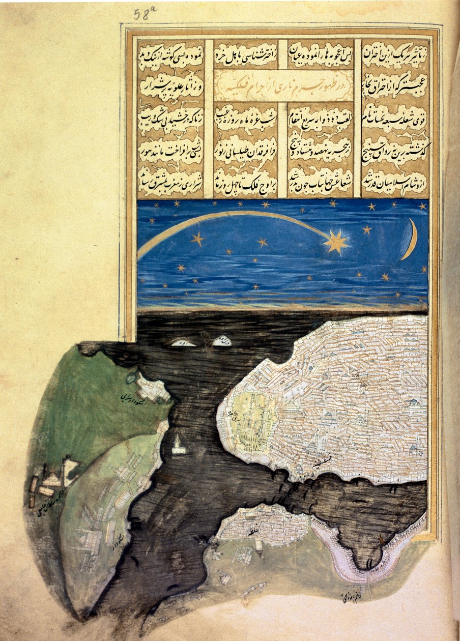 MS FY 1404 f.58a, Den Store Komet over Det Gyldne Horn i Konstantinopel, fra Sehinsah-navnet Murad III, c.1581 af Turkish School