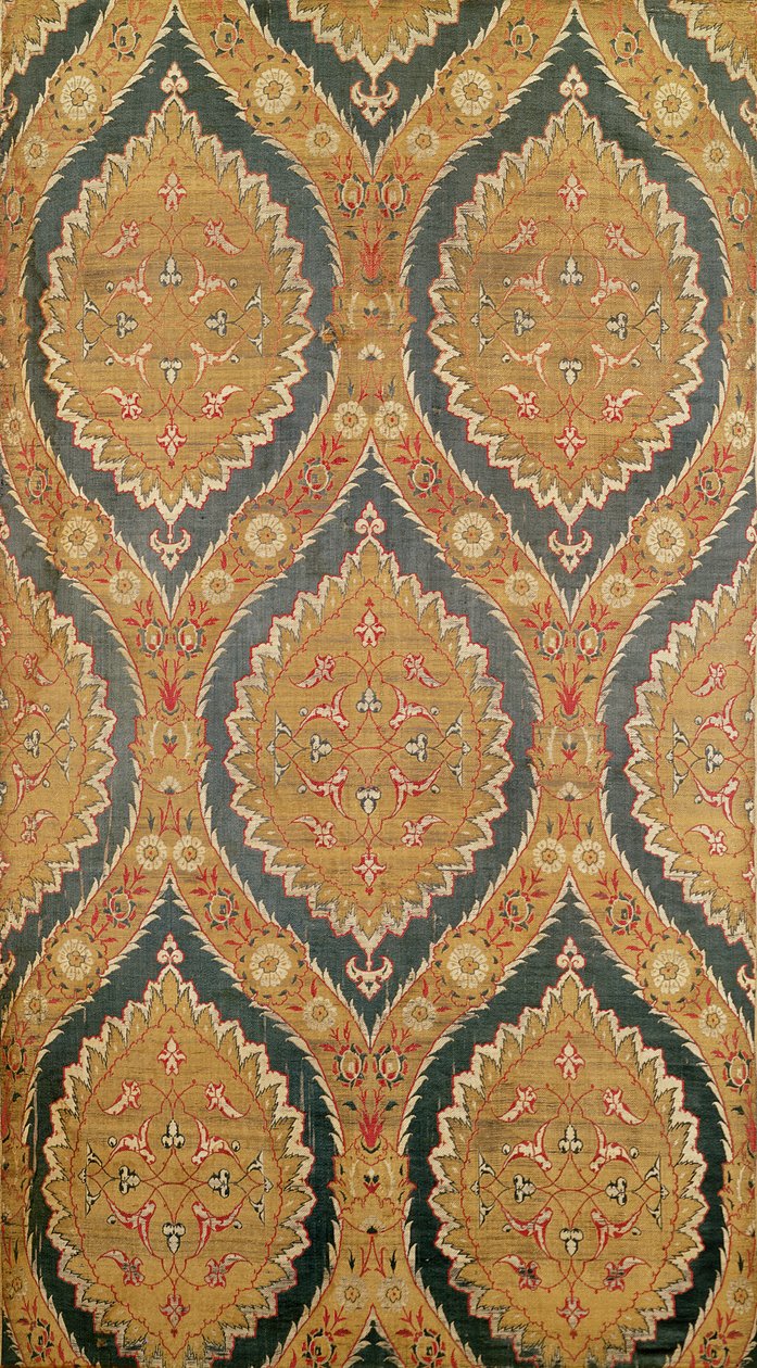 Tekstilpanel, 1500-tallet (silkekiper på satin bund) af Turkish School