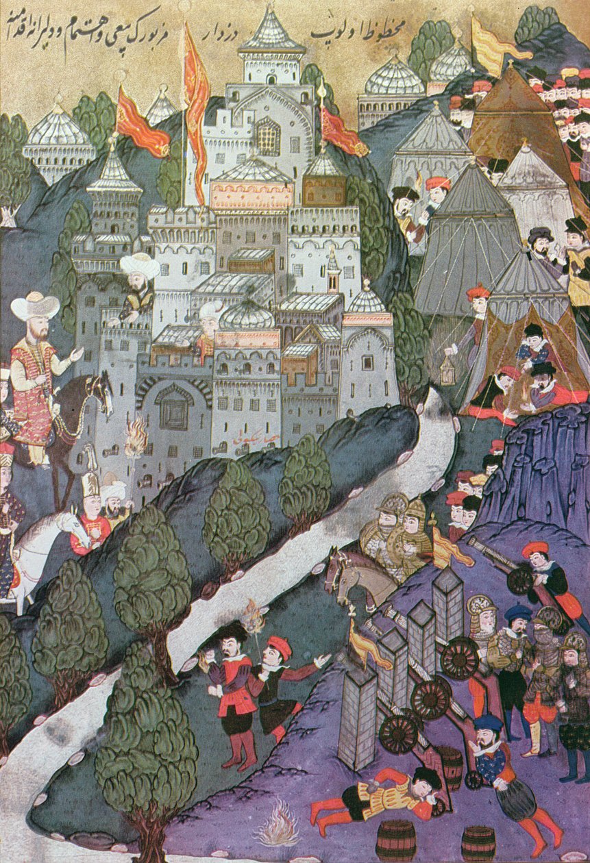 Slaget ved Nicopolis, 25.-28. september, 1396, faksimile af en miniature bevaret i Topkapi-museet i Istanbul af Turkish School
