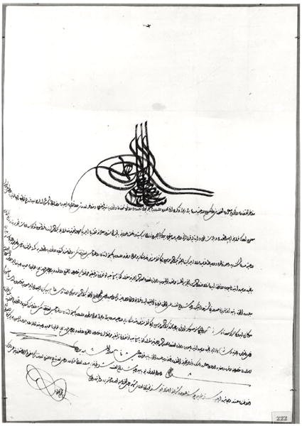 Dokument, der giver sikker passage givet til Rene de Chateaubriand (1768-1848) af Sultan Selim III (1761-1808) 14-23 september 1806 (pen og blæk på papir) af Turkish School