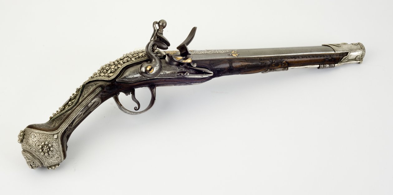 Flintlock Pistol (stål, træ, sølv og guld) af Turkish School
