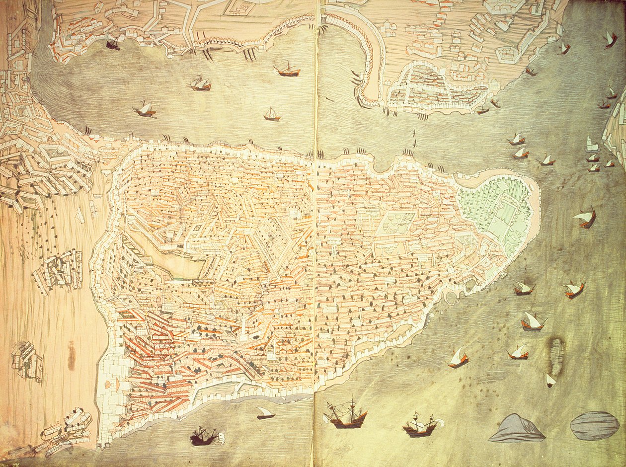 H 1523 fol.158v-159r Udsigt over Istanbul og Bosporusstrædet, fra 