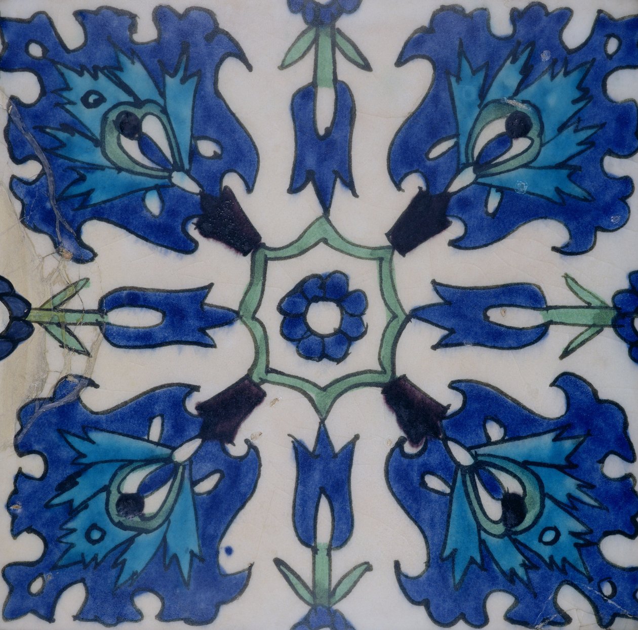 Iznik flise med blomsterdesign (lertøj med farvet underglasur) af Turkish School