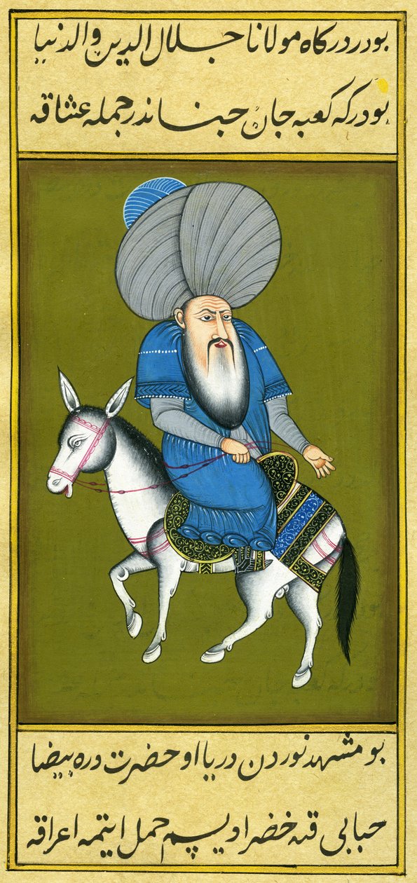 Nasreddin Hodja riding his horse backwardsdani af Turkish School