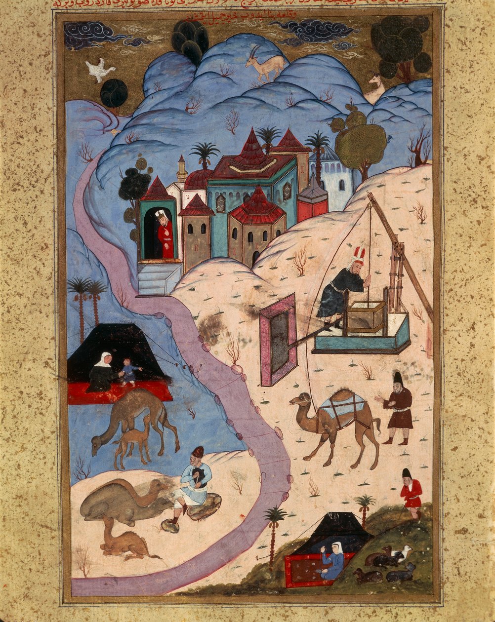 Maleri, der skildrer scener fra hverdagen i Det Osmanniske Rige under Suleiman den Storslåedes sultanat, Tyrkiet 1500-tallet. af Turkish School