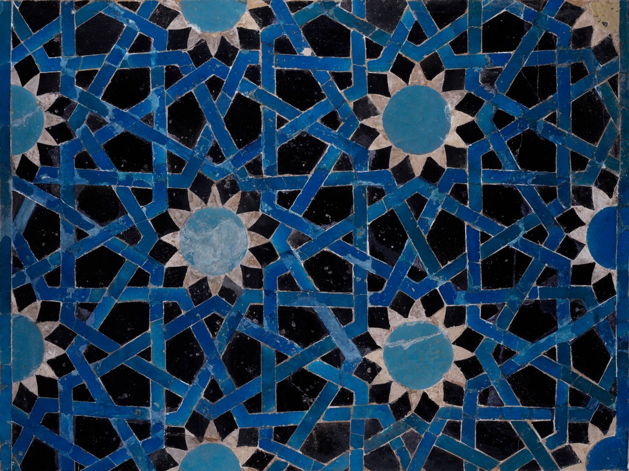 Panel i fajance dekoreret med geometriske motiver fra Konya, Tyrkiet, Seljuk Civilization af Turkish School