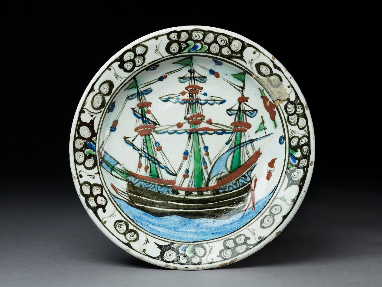 Stenpasta fad med underglasur dekoration, Iznik, ca. 1620-30 (keramik) af Turkish School
