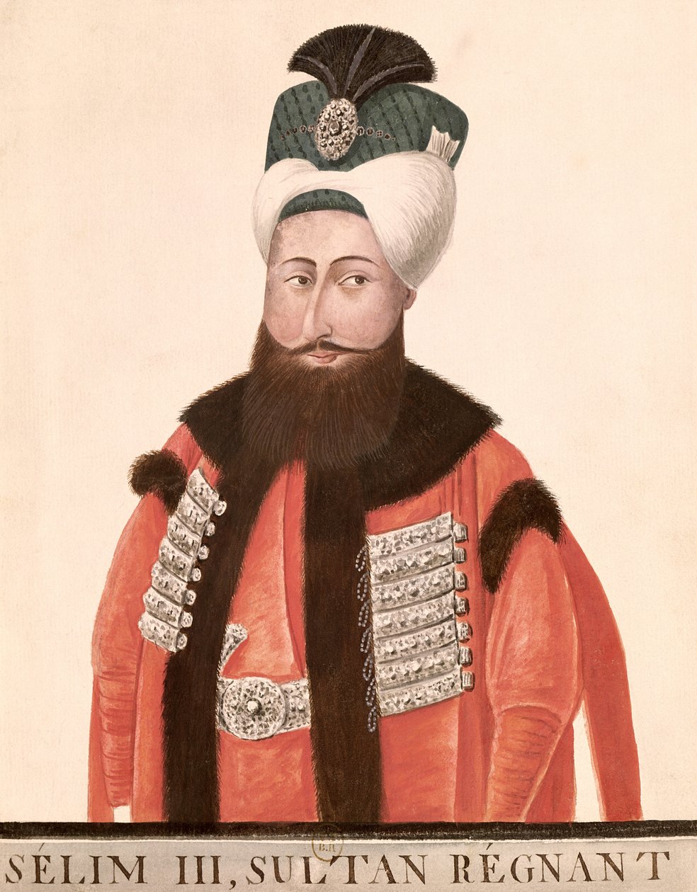 Sultan Selim III (1761-1808) 18.-19. århundrede (wc på papir) af Turkish School