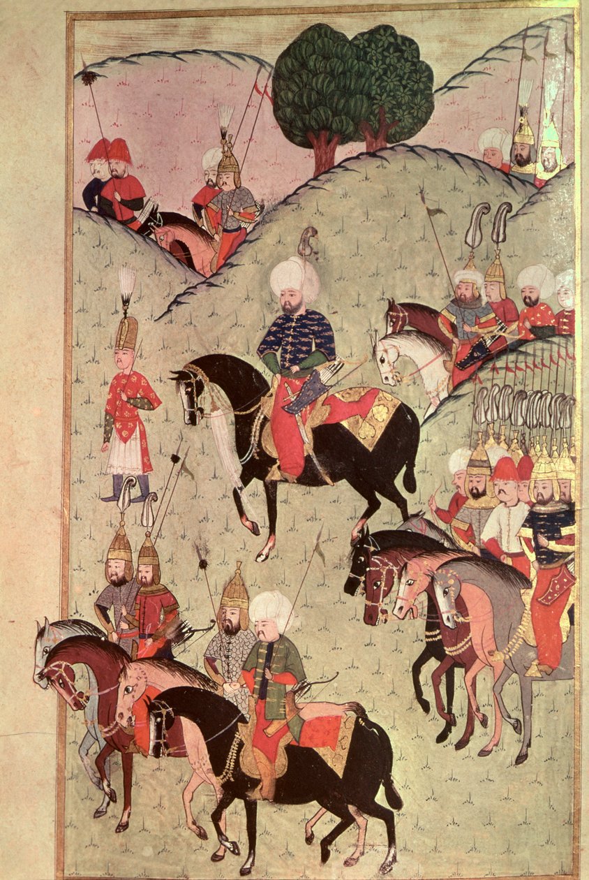 TSM H.1339 Sultan Selim II (1524-74) rider mellem Kotahia og Beograd for at genindtræde i den kejserlige hær, 1584-89 af Turkish School