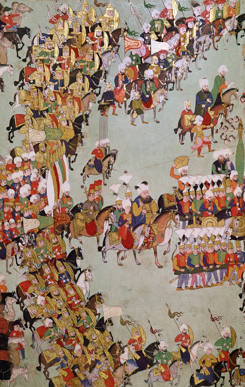 Erobringen af Eger, fra Egri Fetihnamesi (blæk, wc og bladguld på vellum) af Turkish School