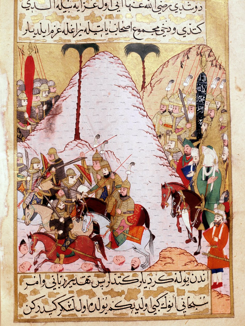 Profeten Muhammed (Muhammed eller Muhammed) (570-632) (ansigtsdækket) under belejringen af Mekka Tyrkisk Miniature af det 18. århundrede Topkapi Palace Istanbul Tyrkiet af Turkish School