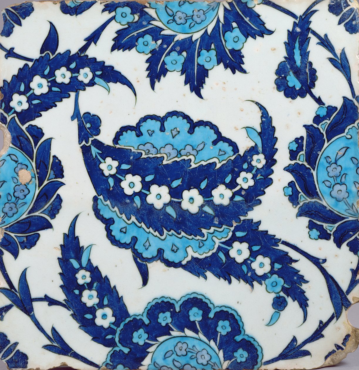 Flise, Iznik, tyrkisk, 1540-50 (stenpasta med polykrom under glasur) af Turkish School