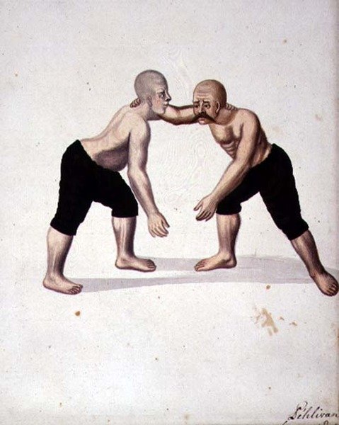 To wrestlere, osmannisk periode, tredje kvartal af 1700-tallet (akvarel på papir) af Turkish School